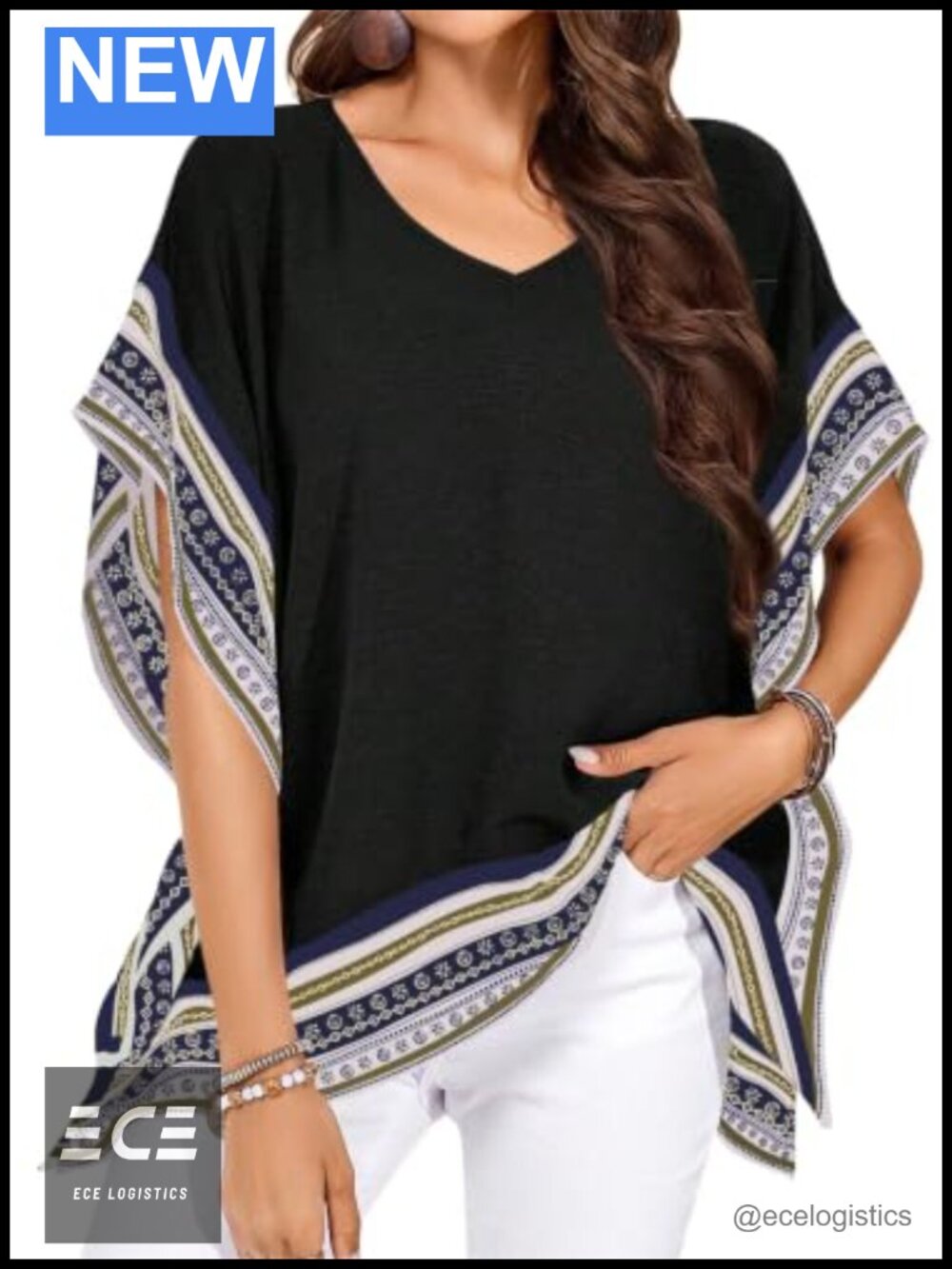 Womens Batwing Short Sleeve V-Neck Floral Flowy Boho Top Blouse